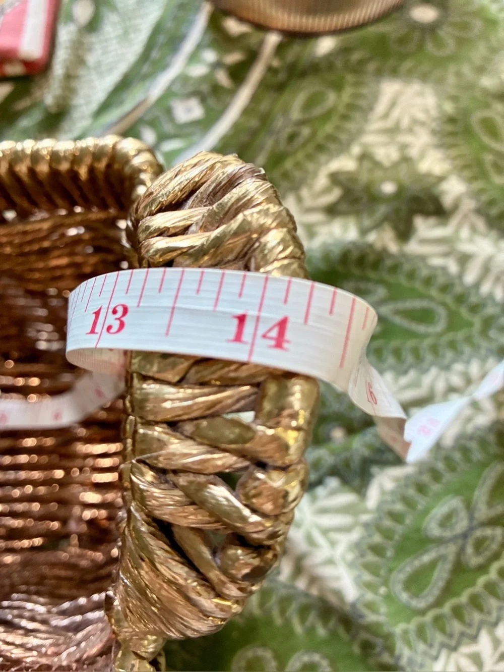 Metallic Gold Woven Abaca Rope Basket, Late 20th Century Rectangle with Handles.